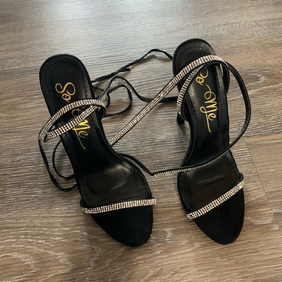 So Me Lace Up Rhinestone Heels - Picture 7 of 8